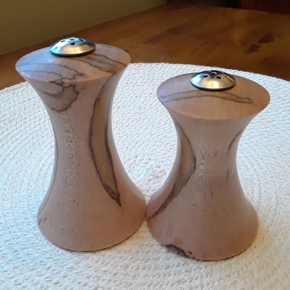 Spalted Maple Turned Wood Salt & Pepper Shakers - Picture 5 of 12